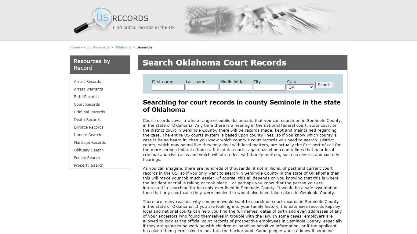 Search Court Records Seminole Oklahoma | US Records